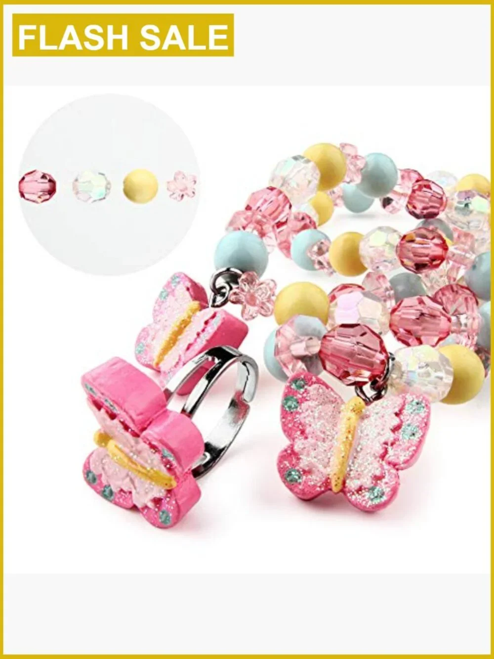 Butterfly Stretch Necklace Bracelet Ring Set for Little Girl